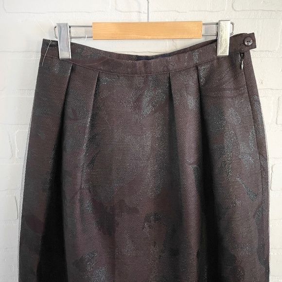 Vintage Maxi skirt Formal Jacquart Tulle Brown Floral Wool blend Shiny Sz 10 - Picture 4 of 13